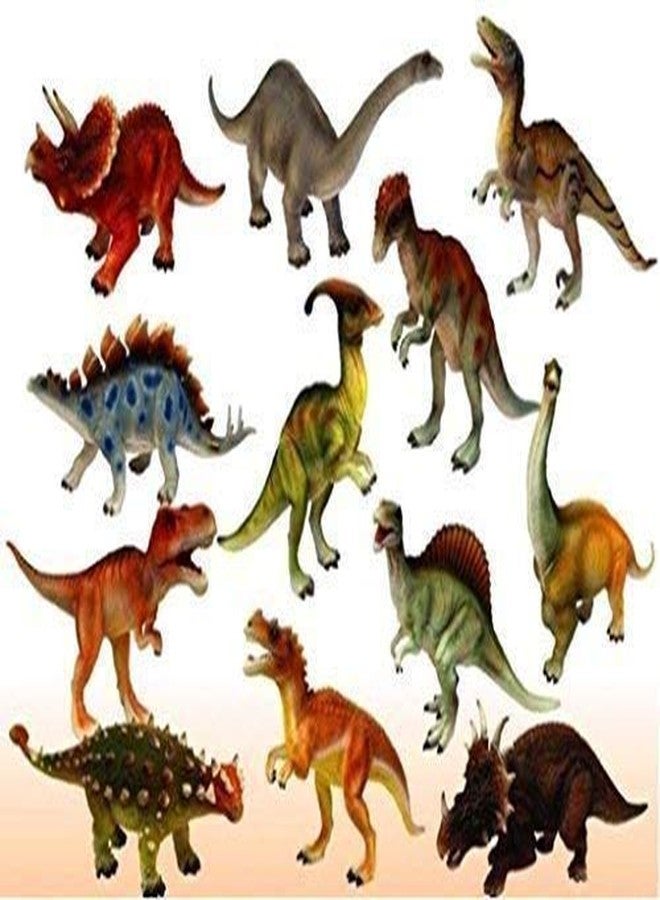 OANGO Pack of Medium Large Sized Wild Animal Dinosaur Rubber Play Toy for Kids Baby 2 3 4 5 Year Old, Non-Toxic (Wild Animal Dinosaur) (Pack of 12) (Random Shape) - Image 1